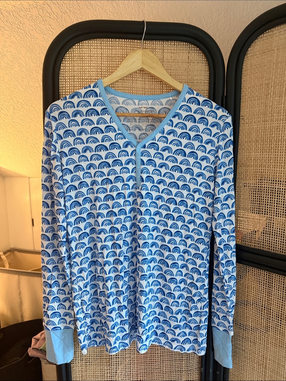 Little Sleepies Women’s Blue Rainbows Long Sleeved Bamboo Pajama Top Small